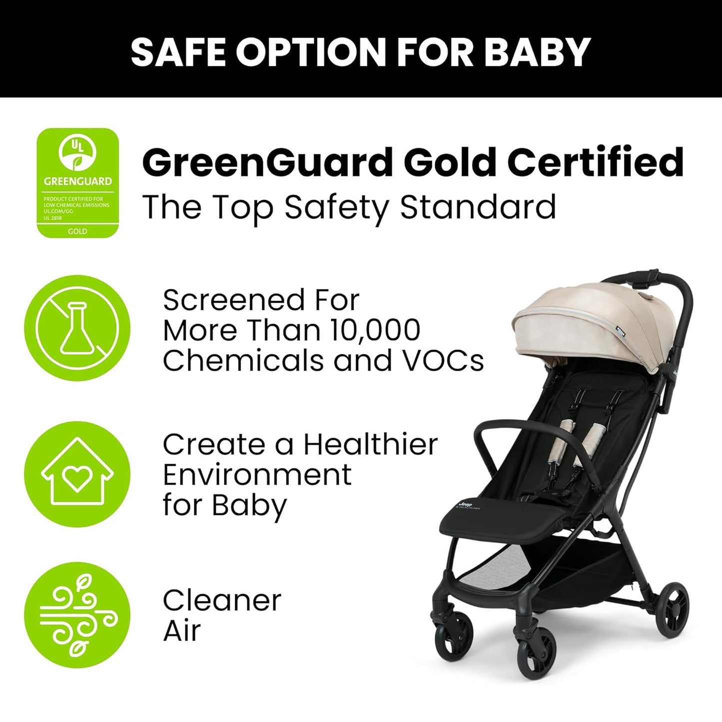 Jeep Altitude Compact Travel Stroller by Delta Children Greenguard Gold, Easy One Hand Fold, Lightweight, Extendable Canopy with Peek-a-Boo Window, Reclining Seat, 4 Wheel Suspension, Olive Green