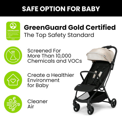 Jeep Altitude Compact Travel Stroller by Delta Children Greenguard Gold, Easy One Hand Fold, Lightweight, Extendable Canopy with Peek-a-Boo Window, Reclining Seat, 4 Wheel Suspension, Olive Green
