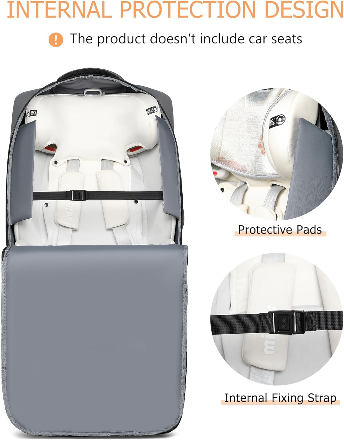 MCBD Car Seat Travel Bag for Airplane, Foldable Baby Carseat Backpack for Travel Padded Carseat Carrier for Airport Gate Check, Infant Stroller Cover with Reflective Strips