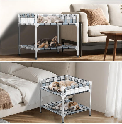 Bedside Window Dog Bunk Bed - Double Elevated Human Dog Bed with Guardrail 2 Layers Window Perch Dogs Cot 2-Tier Bedside Sleeper for Multi-Pet Households (34'' x 20'' x 25'')