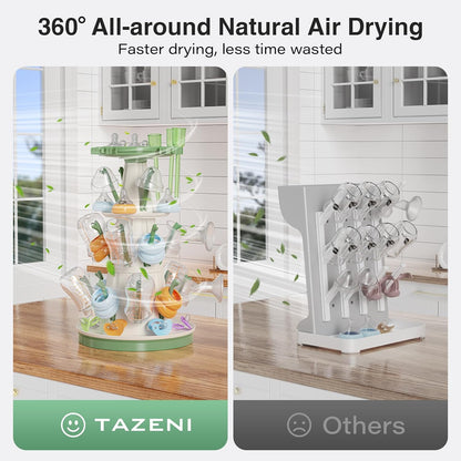 TAZENI Large Baby Bottle Drying Rack with 20 Hooks, Tree-Shaped Space Saving Countertop Bottle Dryer, 360° Air Flow, Non-Slip Stable Base - Baby Bottle Organizer, Newborn Essentials Must Haves