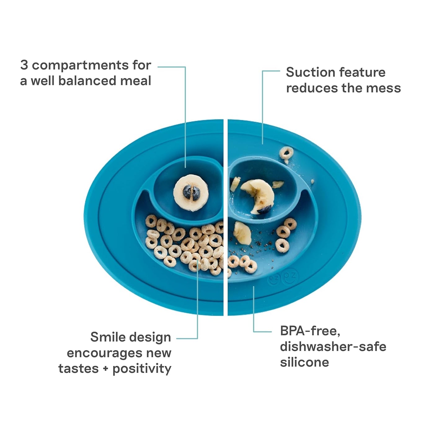 ezpz Mini Mat (Blush) - 6 -12 Months+ - 100% Silicone Suction Placemat + Divided Plate with Three Compartments - Supports Baby-Led Weaning - Designed for Highchair, Table, and Travel