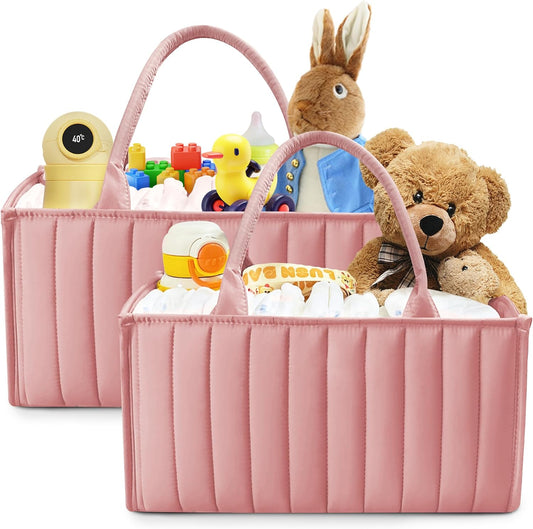 SWEET DOLPHIN 2-Pack Quilted Diaper Caddy Organizer – Premium Puffer Style Nursery Storage Bins – Water-Resistant & Wipeable Changing Table Organizer – Trendy Tote for Home & Car Travel - Mocha Brown
