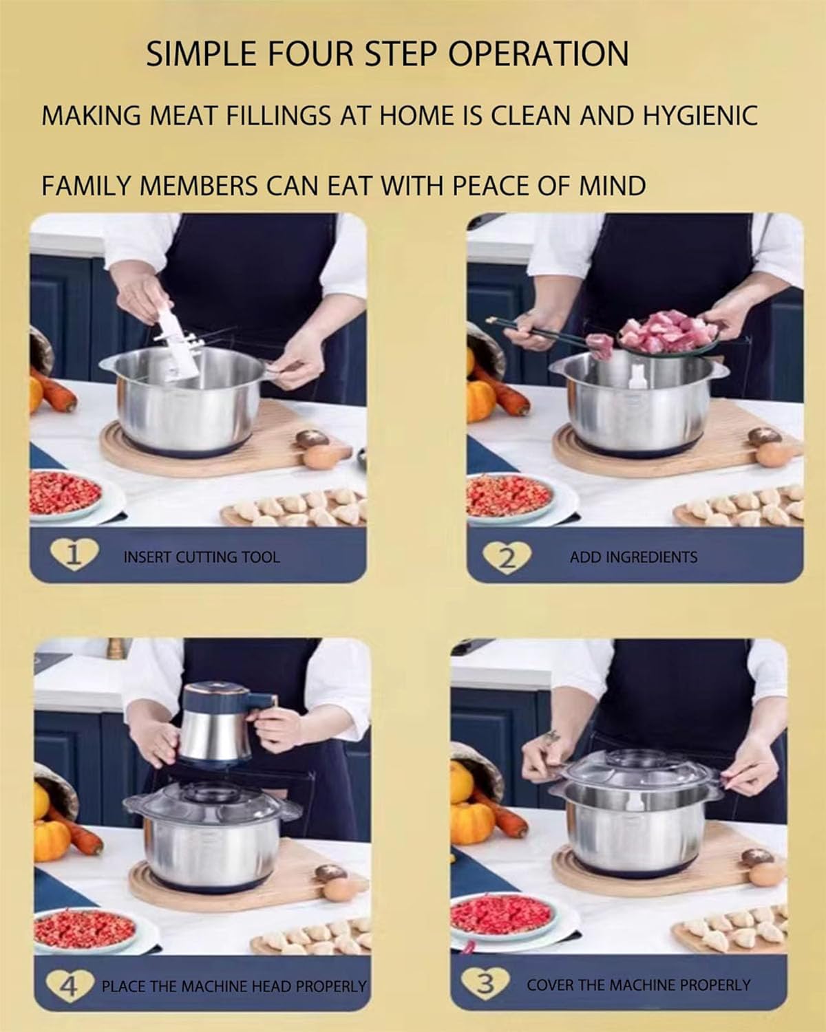 3L Electric Meat Grinder, Stainless Steel Dough Machine, 300w Strong Food Processing Machine, 5-Speed Mode, Used For Dough Stirring, Onion, Meat, Nuts, Fruits, Garlic, Vegetables, Baby Food