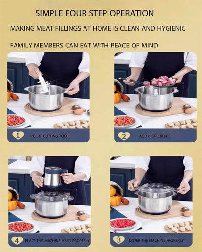 3L Electric Meat Grinder, Stainless Steel Dough Machine, 300w Strong Food Processing Machine, 5-Speed Mode, Used For Dough Stirring, Onion, Meat, Nuts, Fruits, Garlic, Vegetables, Baby Food