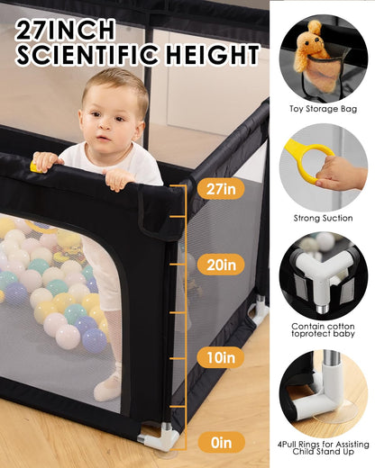 Baby Playpen with Mat, 71" x 59" Extra Large Play Yard for Babies and Toddlers, Baby Fence with Soft Thick Play Mat, Indoor Safety Activity Center for Infants, Easy to Assemble and Clean（Gray）