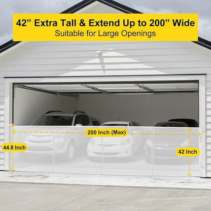 Reinforced 42” Tall x 200” Extra Long Retractable Baby Gates, Extra Tall Baby Gates for Dogs with Support Rods, Retractable Dog Gate for Wide Opening Pet Gate Indoor Outdoor, White