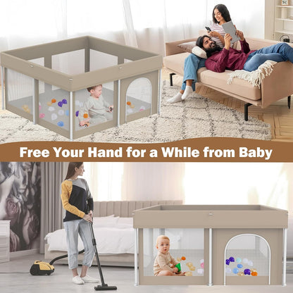 Foldable Baby Playpen 50"×50", Playard for Babies and Toddlers, Portable Safety Baby Fence Lightweight,No Installation, Indoor & Outdoor Playpen with Ocean Balls*50, Grey