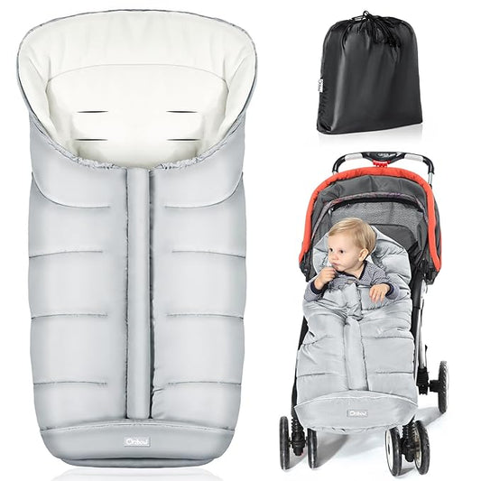 Orzbow Universal Footmuff for Baby, Winter Warm Stroller Bunting Bag, Waterproof Windproof Warm Coral Fleece Lined Toddler Sleeping Bag, Light Grey