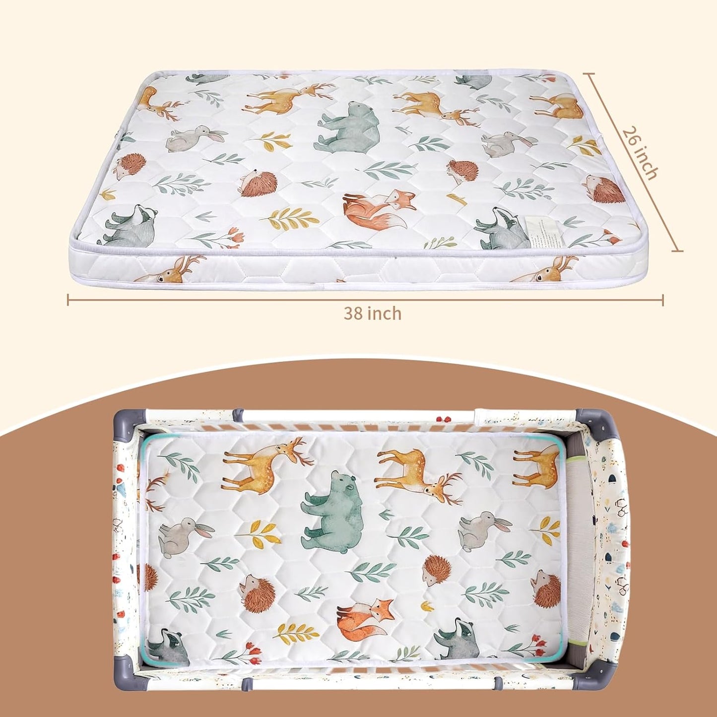 Pack and Play Mattress Pad 38x26x1.5 – Non-Slip Bottom & Breathable Playpen Mattress for Baby, Firm Foam Pack n Play Mattress Replacement for Graco/Baby Trend Playard, Soft Portable Mini Crib Mattress