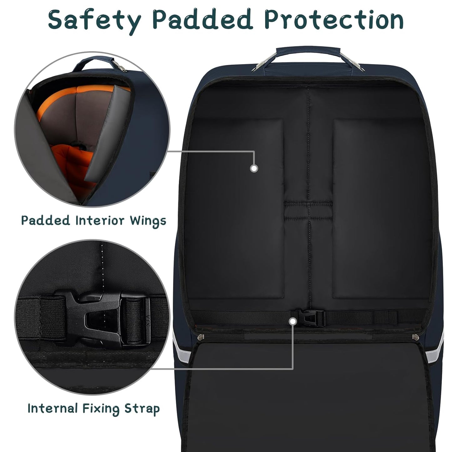 Car Seat Travel Bag,Padded Car Seats Backpack with Steel Cable Handle and Reflective Stripes, Large Durable Carseat Carrier Bag,Airport Gate Check Bag,Infant Seat Travel Bag with Shoulder Strap,Black