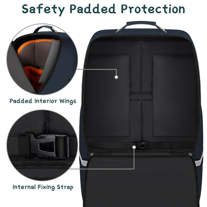 Car Seat Travel Bag,Padded Car Seats Backpack with Steel Cable Handle and Reflective Stripes, Large Durable Carseat Carrier Bag,Airport Gate Check Bag,Infant Seat Travel Bag with Shoulder Strap,Black