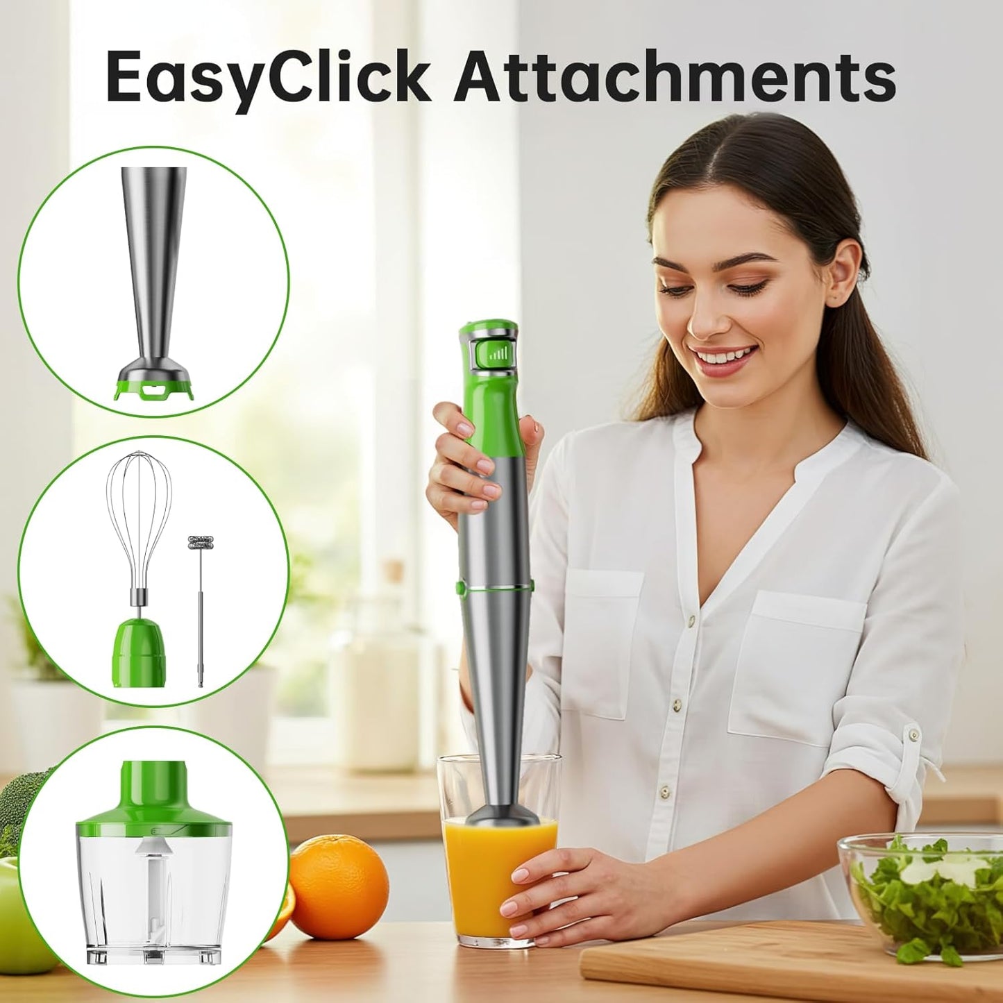 Turelar Immersion Blender Handheld Corded Hand Blenders Set 1100W, Trigger Variable Speed 5 in 1 Stick Emulsifier with Chopper, Whisk and Frother for Soup, Baby Food and Smoothies, Orange