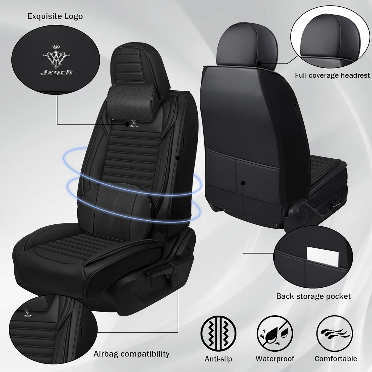 Seat Covers Fit for Mini Convertible 2009-2025 Premium Leather Car Seat Covers, Waterproof Non-Slip and Airbag Compatible, Fashion Car Seat Protector (Black Red,Front Set with Pillow)