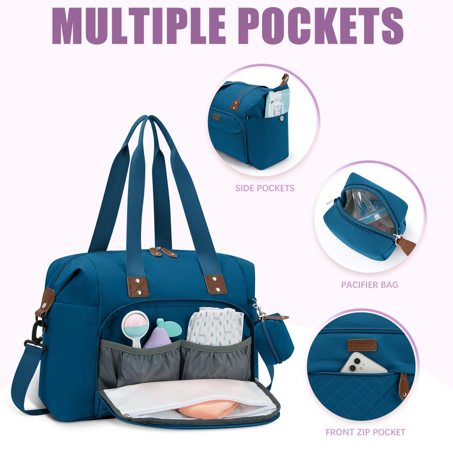 Tuwubi Diaper Bag Tote,Baby Diaper Bag with Pacifier Case Large Travel Diaper Tote Caddy for Mom and Dad Multifunction Large Baby Bag - M-Pink