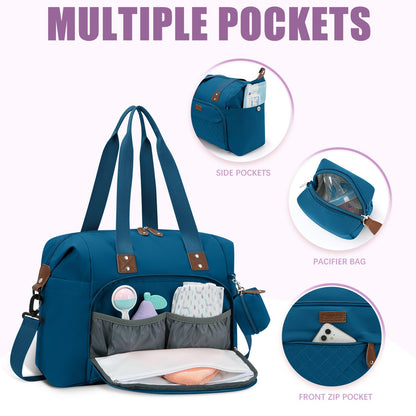 Tuwubi Diaper Bag Tote,Baby Diaper Bag with Pacifier Case Large Travel Diaper Tote Caddy for Mom and Dad Multifunction Large Baby Bag - M-Pink