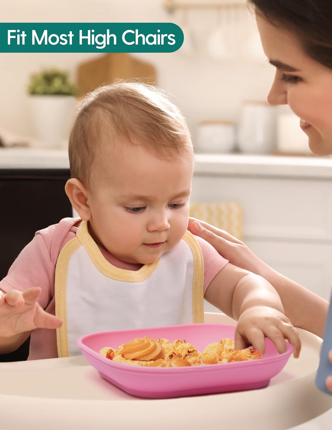 BABELIO Powerful Suction Plates for Baby and Toddler, 100% Food Grand Silicone, Divided, BPA Free, Microwave & Dishwasher Safe, Stay Put, 3 Pack