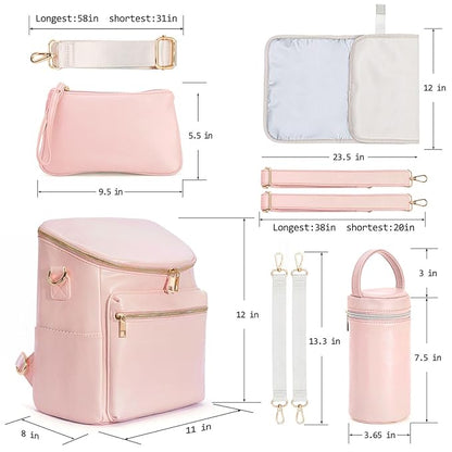 Minsong Diaper Bag Backpack, Fashion Leather Mommy Backpacks, Travel Baby Diaper Bags with in Bag Organizer and Changing Pad (Pink)