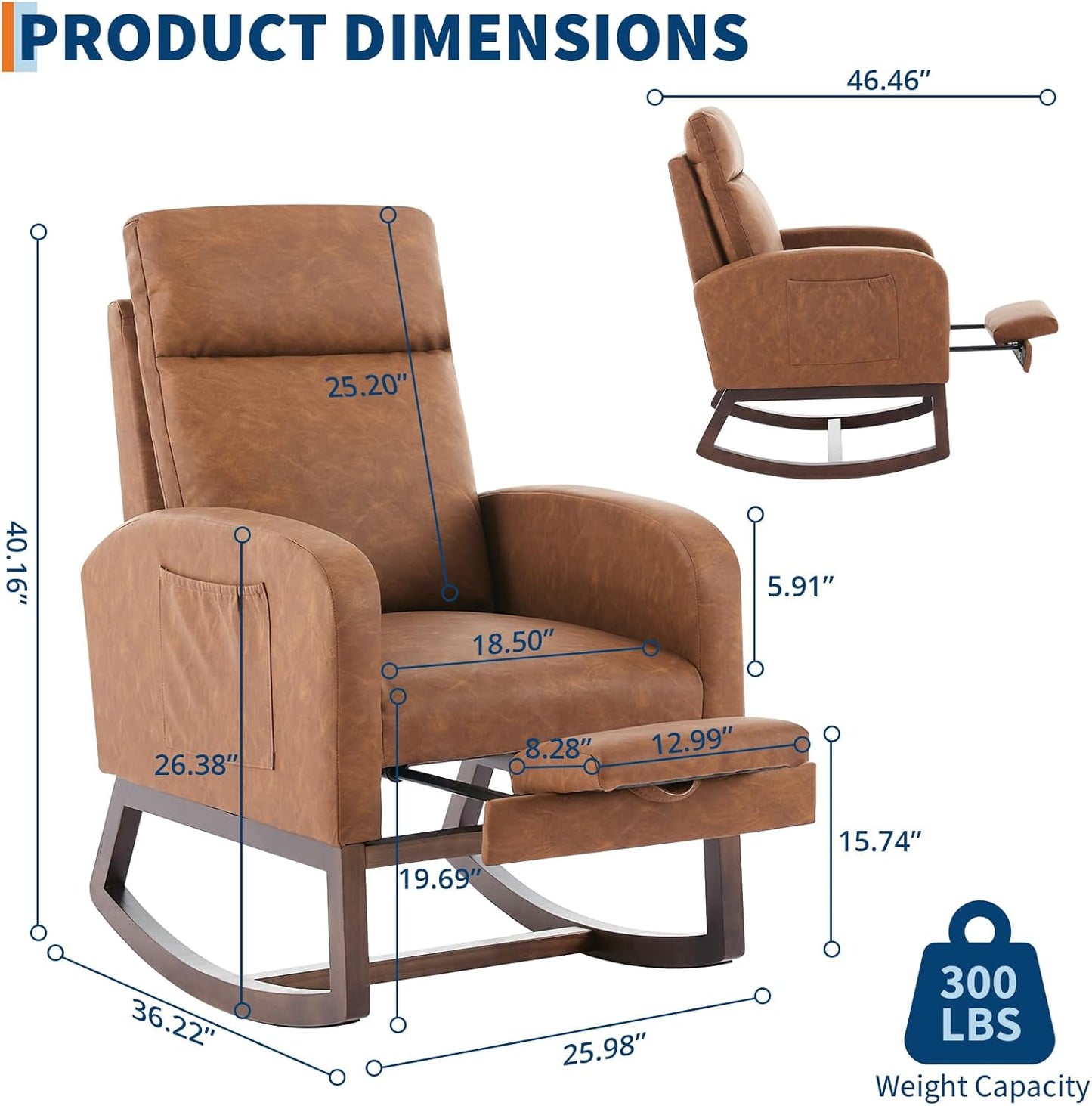 Modern Nursery Rocking Chair, Teddy Upholstered Rocking Chair with Footrest, Comfortable Rocker Recliner with Side Pocket, Rocker Glider for Living Room, Bedroom, Nursing Room