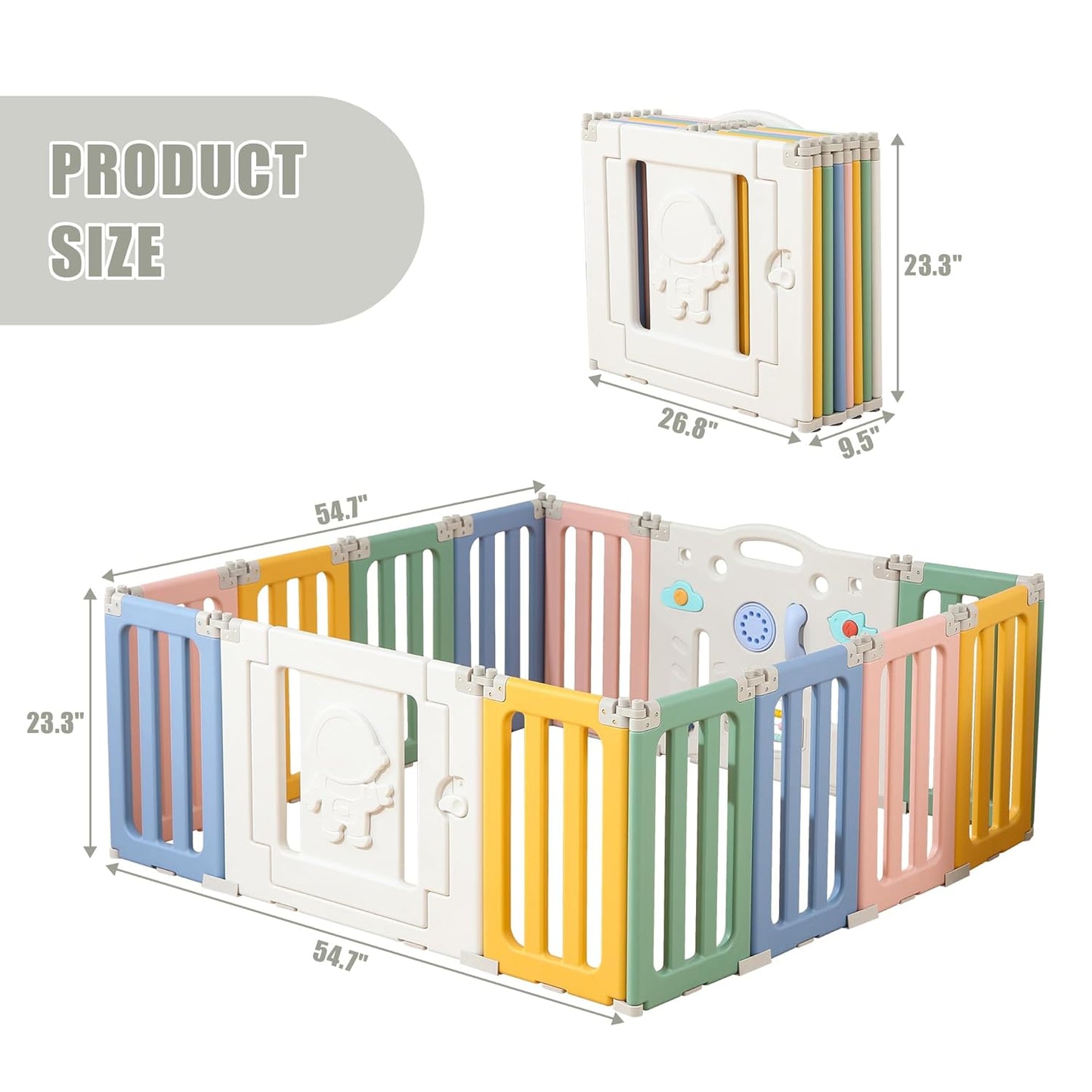 Bestgame Baby Play Pen, Foldable Play Pens for Babies and Toddlers, 14 Panels Extra Large Baby Playpen, Astronauts Portable Fence, Kids Gate Playpen Yard - Grey