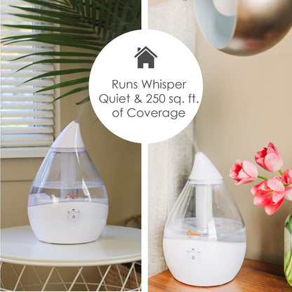 Crane Droplet Ultrasonic Small Air Humidifiers for Bedroom and Office, 0.5 Gallon Cool Mist Humidifier for Plants and Home, Humidifier Filters Optional, White