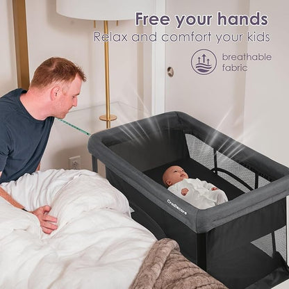 Pack and Play with Bassinet & Mattress, Lightweight Portable Baby Bed, Foldable Travel Bassinet Playard with Storage Bag, Easy Setup Playpen for Babies & Toddlers (Black)