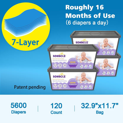 Refills Compatible with Genie Easy Roll Signature Diaper Pail and Platinum Diaper Pail, Upgraded 120 Bags Hold up to 5600 Newborn Diapers, Extra Thickness Powerful Odor Control
