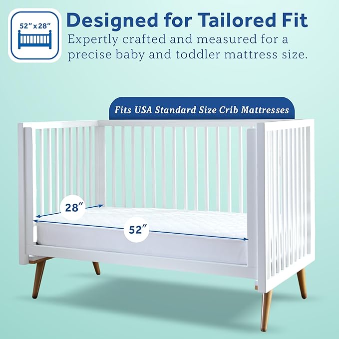 Sealy Baby Quilted Organic Cotton Top Breathable Fitted Waterproof Infant Crib Mattress Protector Pad and Toddler Bed Cover, Durable and Comfortable Topper, Machine Washable, 52” x 28”- Cream