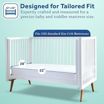 Sealy Baby Quilted Organic Cotton Top Breathable Fitted Waterproof Infant Crib Mattress Protector Pad and Toddler Bed Cover, Durable and Comfortable Topper, Machine Washable, 52” x 28”- Cream