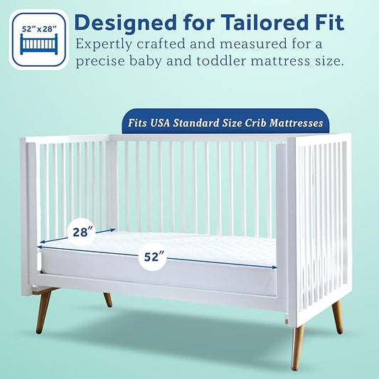 Sealy Baby Quilted Organic Cotton Top Breathable Fitted Waterproof Infant Crib Mattress Protector Pad and Toddler Bed Cover, Durable and Comfortable Topper, Machine Washable, 52” x 28”- Cream