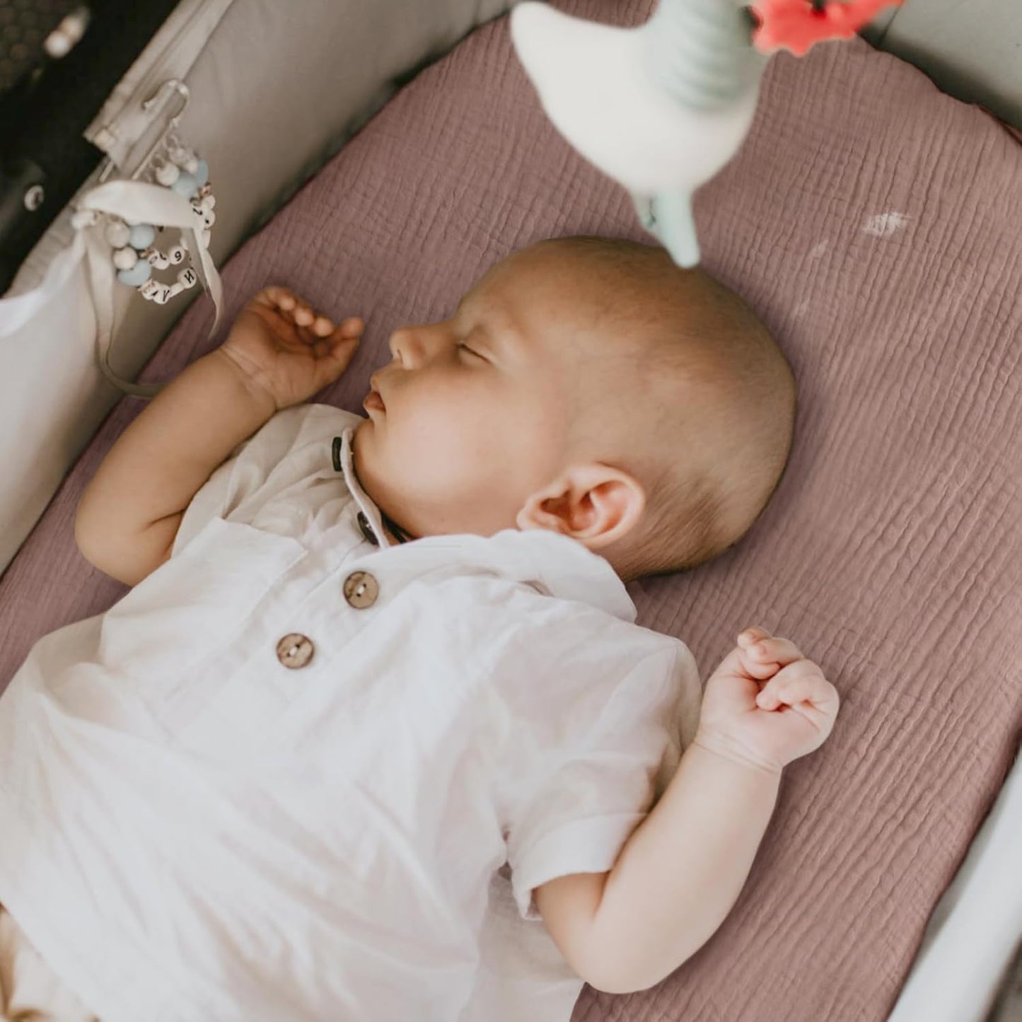 lulumoon Baby Bassinet Sheets Muslin: Cotton Bedside Bassinet Sheets Leaf for Boys - Fitted for Bedside Sleeper Mattress