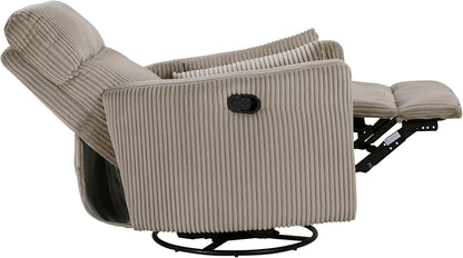 Lexicon Modern Swivel Glider Recliner Chair, Nursery Glider, Corduroy Fabric Upholstery Recliner with 2 Lumbar Pillows, Manual Reclining Sofa Chair for Living Room/Office/Apartment, Beige