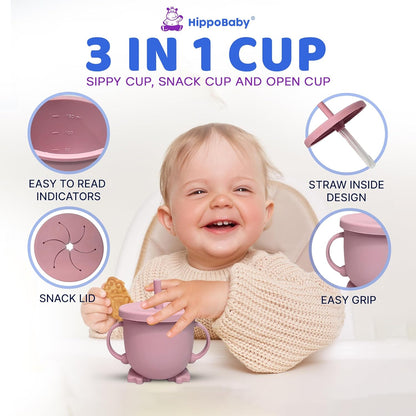 HippoBaby Baby Led Weaning Supplies | 10 Piece Silicone Baby Feeding Set | Baby Toddler Bib Cup Divided Plate and Bowl Self Feeding Spoons Dish Set | Baby Utensils | Toddler Feeding Supplies (Sky)