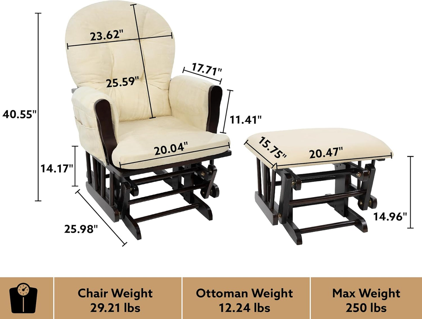 Naomi Home Baby Rocking Chair for Nursery with Ottoman – Smooth & Quiet Glider Chair, High Back Support & Padded Arms for Feeding, Rocking Baby Nursery Furniture – Easy Assembly, Removable Cushions