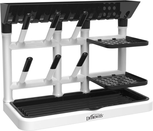 Dr. Brown's Baby Bottle Drying Tower, Stand-Up Countertop Drying Rack with Organized Storage for Baby Essentials, Space Saving Vertical Rack, Gray/White