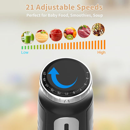 Toogel Cordless Immersion Blender, Electric Hand Blender with 21-Speed & 3-Angle Adjust, USB Rechargeable, BPA-Free & Dishwasher Safe for Baby Food, Smoothies, Soup (Grey)