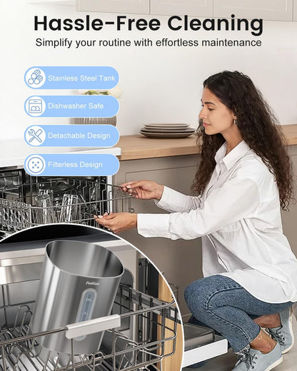 Feekaa Stainless Steel Humidifier, Easy Clean Dishwasher Safe, 4L/1Gal Cool Mist Humidifiers for Bedroom, Humidifiers for Baby, Humidifier Large Room for Nursery, Plant, Office, Living Room, White