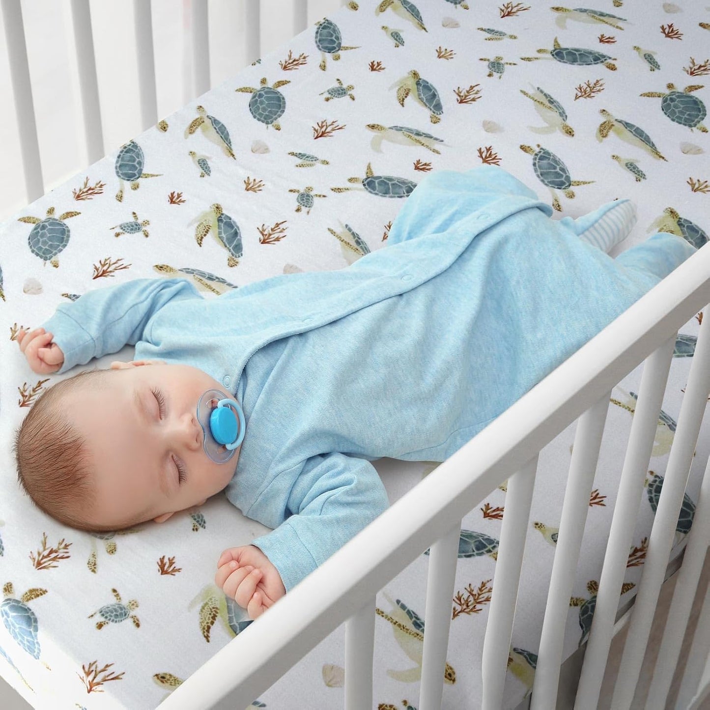 LifeTree Crib Sheets for Baby Unisex - Muslin Fitted Crib Sheets Toddler Bed Sheet, 70% Viscose from Bamboo and 30% Cotton, Fits Mini Crib & Pack and Play Playard, Bear, 26in x 38in