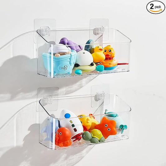 Bath Toy Storage Holder for Bathtub, Clear Bath Toy Organizer Large Capacity Bathtub Toy Storage Shower Caddy for Bathroom (2 Large)