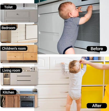 10 Pack Magnetic Cabinet Locks Baby Proofing - Child Safety Cabinet Latch Locks with Adhesive, No Drill or Tools Installation, for Cabinets Drawers Doors