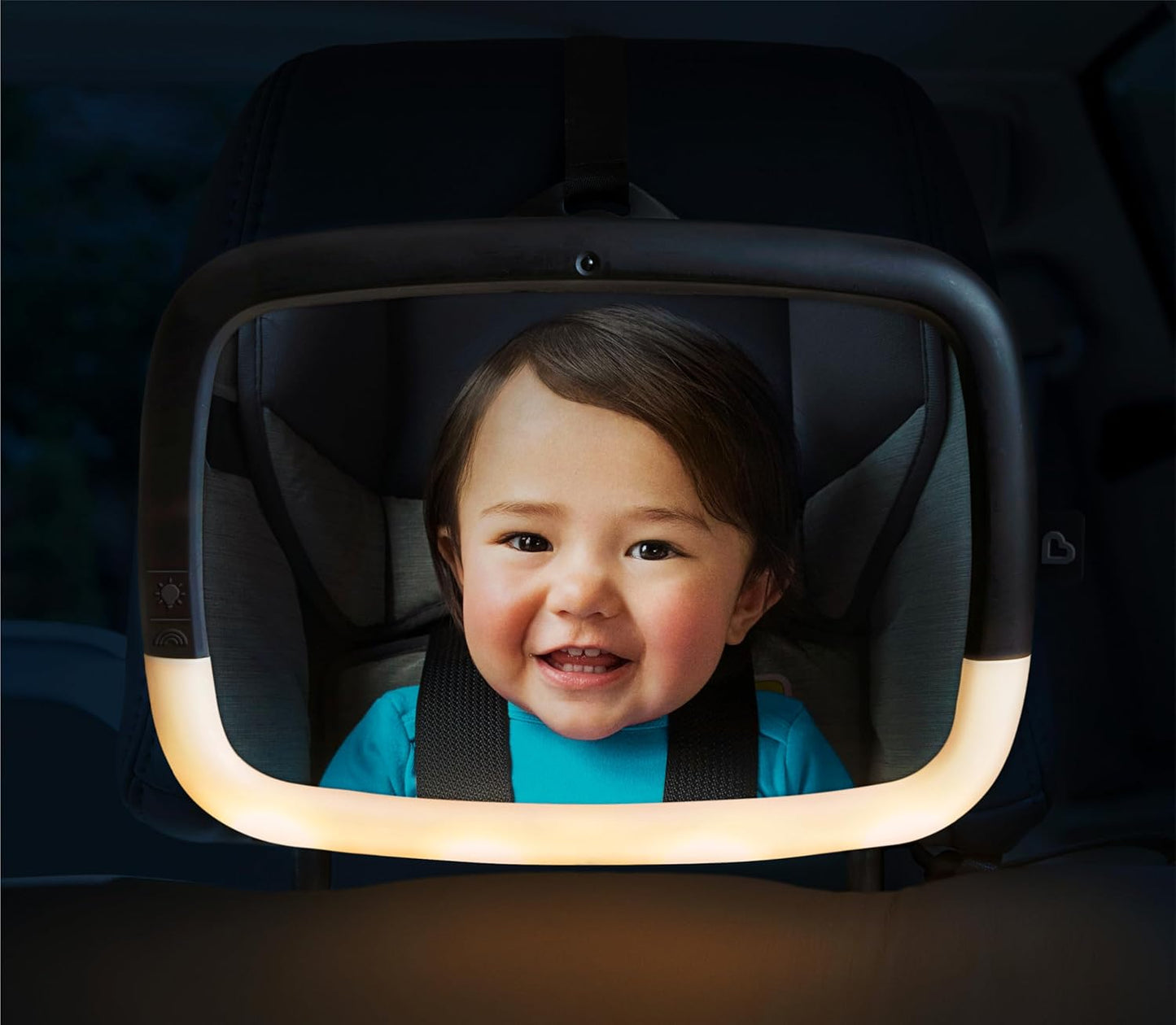 Munchkin Baby Car Mirror for Rear Facing Car Seats, Night Light LED Pivot 360 Baby in-Sight Adjustable Auto Mirror, Black