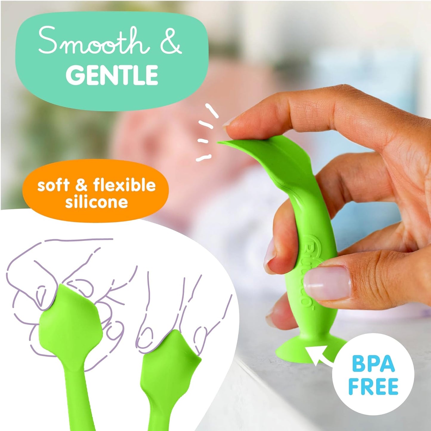 Bumco Mini Baby Diaper Cream Spatula with Case - BPA-Free Silicone Diaper Spatula with Suction Cup, Wipe-Clean Baby Bum Brush, Mom-Invented Butt Paste Applicator (Blue)
