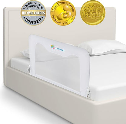 TotCraft Bed Safety Rails for Toddlers - Bed Rail Guard for Queen, King, Full Szie, Twin Mattress Bed (White, 35.5W*23.5H Inch (Regular Extra Tall))