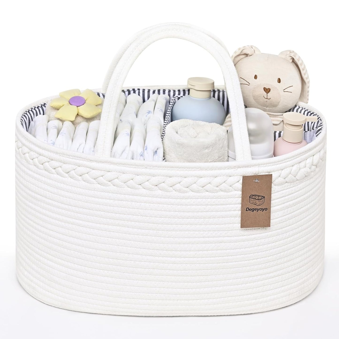 19L Baby Diaper Caddy Organizer, 16.8"x9.8"x9" Cotton Rope Diaper Basket, Changing Table Storage Caddy With Removable Divider, Baby Basket for Nursery, Car, Diapers, Baby Shower Gifts for Newborn