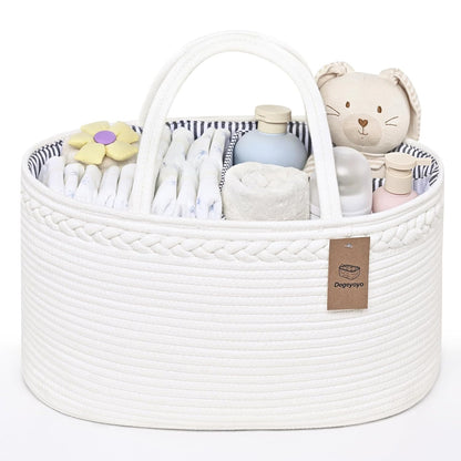 19L Baby Diaper Caddy Organizer, 16.8"x9.8"x9" Cotton Rope Diaper Basket, Changing Table Storage Caddy With Removable Divider, Baby Basket for Nursery, Car, Diapers, Baby Shower Gifts for Newborn