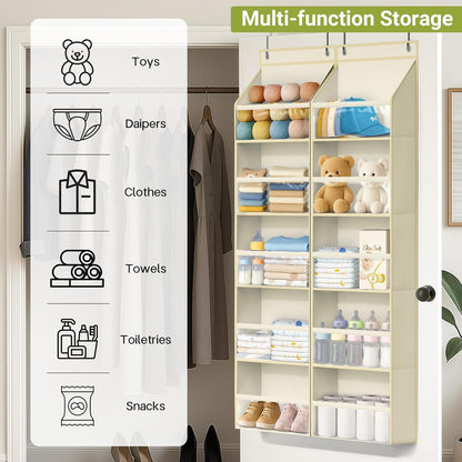 AOODA 2 Pack Over the Door Organizer, Large Capacity Closet Door Hanging Organizer, Clear Deep Pockets Baby Storage for Nursery, Bathroom, Bedroom, Pantry, Diapers (Light Yellow)