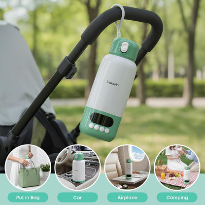 Portable Bottle Warmer for Travel, Fast Heating in 2 Mins, Dual Heating for Breastmilk & Water, Long Battery Life, 6 Temp Settings with Keep Warm, Built-in Sterilizer, 17oz (Green)