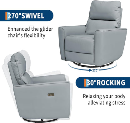 GarveeHome Power Recliner Chair, 270° Swivel Rocking Glider with USB Charging Port, Chenille Upholstered Fabric, Ergonomic Modern Nursery Chair for Living Room, Bedroom, Nursery (Beige)