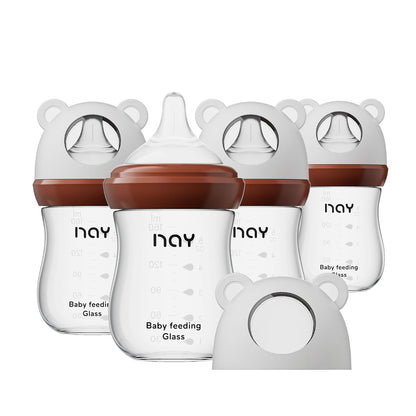 yanyoyo Natural Glass Baby Bottle for Breastfeeding Babies, 5.4oz Anti-Colic Baby Bottle with Natural Response Nipple(S), Clear, Wide Neck, 2 Pack, 1 Months+