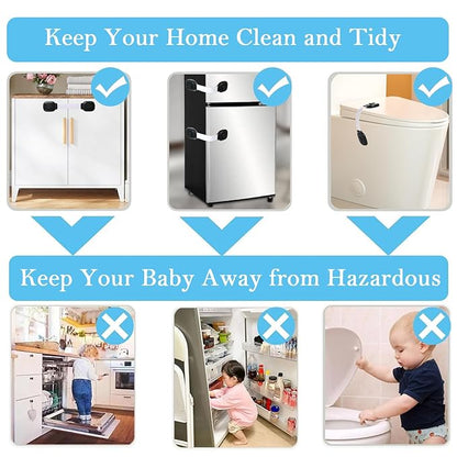 Fursafe&Q Baby Cabinet Locks, Child Safety Cabinet Proofing -Child Safety Strap Locks Adhesive Drawer Fridge Ovens Door Toilet Latches No Drill Multi-Purpose for Furniture Kitchen Lock (WB, 6Pack)